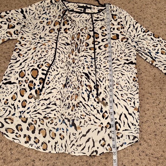 White House Black Market Tunic Blouse with Tassel Tie Neck - Picture 3 of 9